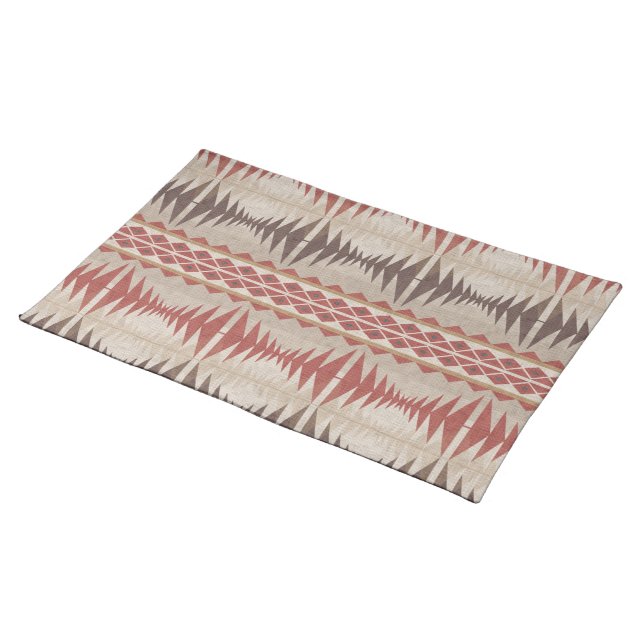 Rust Red Taupe Beige Dark Brown Tribal Art Cloth Placemat (On Table)