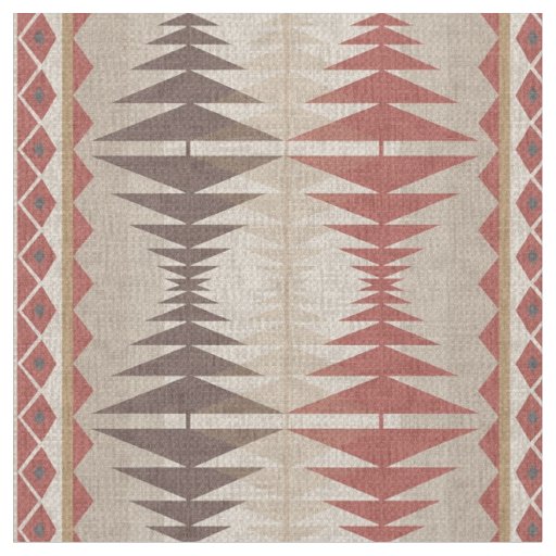 Rust Red Taupe Beige Dark Brown Tribal Art Fabric