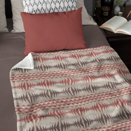 Rust Red Taupe Beige Dark Brown Tribal Art Fleece Blanket