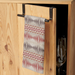 Rust Red Taupe Beige Dark Brown Tribal Art Kitchen Towel