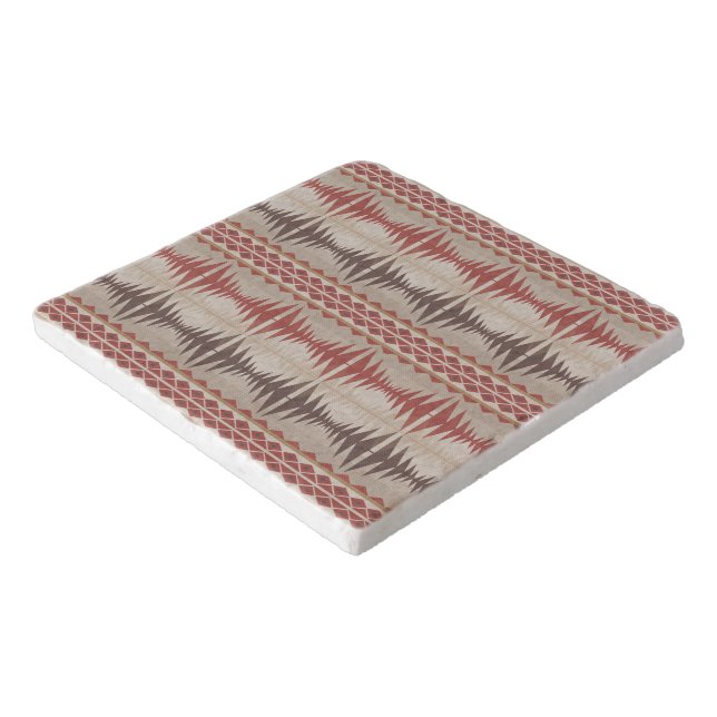 Rust Red Taupe Beige Dark Brown Tribal Art Trivet (Corner)