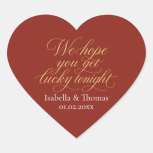 Rust Red Wedding Sticker Get Lucky Tonight Heart