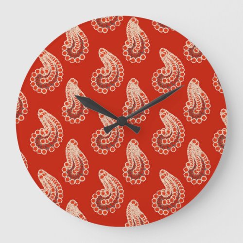 Rust red white and gray paisley large clock
