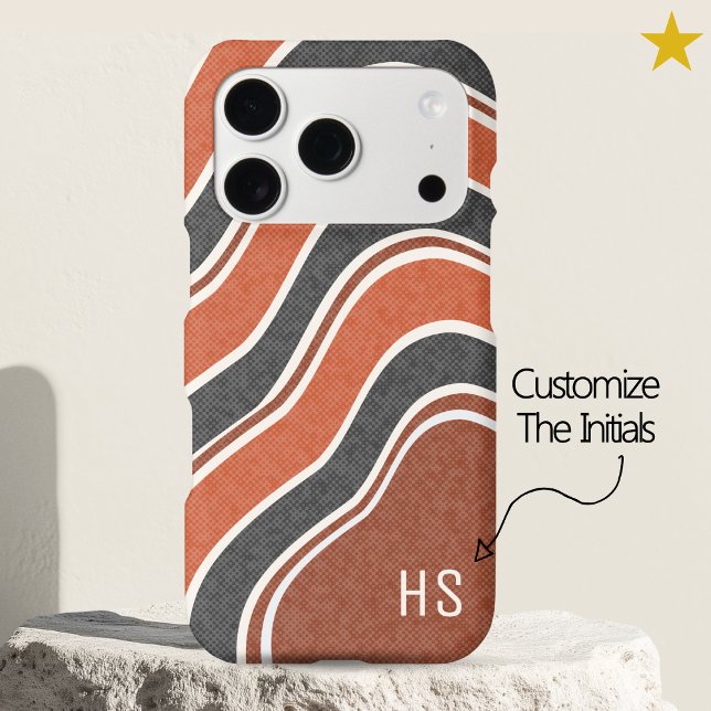 Rust Retro Wavy Stripes Custom Initial Monogram iPhone Case (Creator Uploaded)