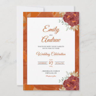 Rust Rose Frame Elegant Floral Watercolor Wedding Invitation