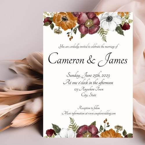 Rust  Ruby Romantic Floral Watercolor Wedding Invitation