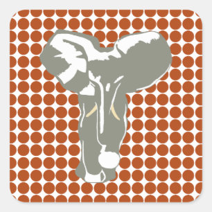Rust Safari Dot with Pop Art Elephant Square Sticker