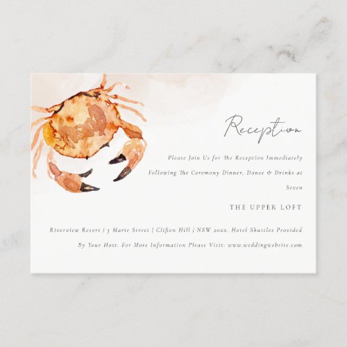 Rust Sand Coastal Crab Nautical Wedding Reception Enclosure Card