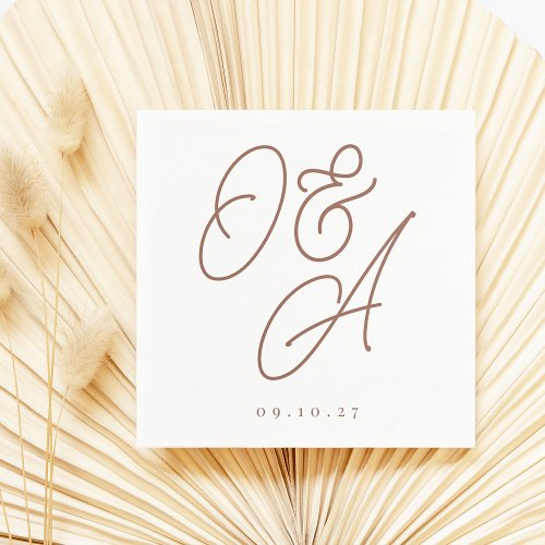 Rust  Script Watermark Monogram Wedding Napkins