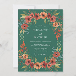 Rust Seafoam Wreath Wedding Invitation