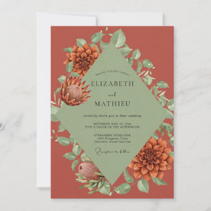 Rust Sienna Protea Eucalyptus Wedding Invitation