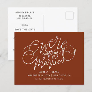 Rust Simple Handwritten Calligraphy Save the Date Announcement Postcard