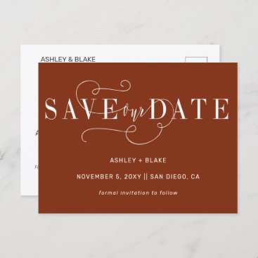 Rust Simple Handwritten Calligraphy Save the Date Announcement Postcard