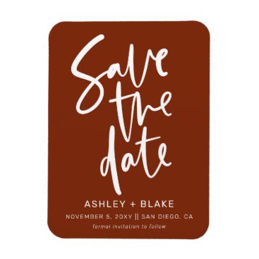 Rust Simple Handwritten Calligraphy Save the Date Magnet