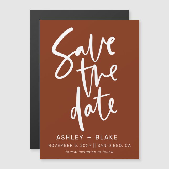 Rust Simple Handwritten Calligraphy Save the Date Magnetic Invitation (Front/Back)