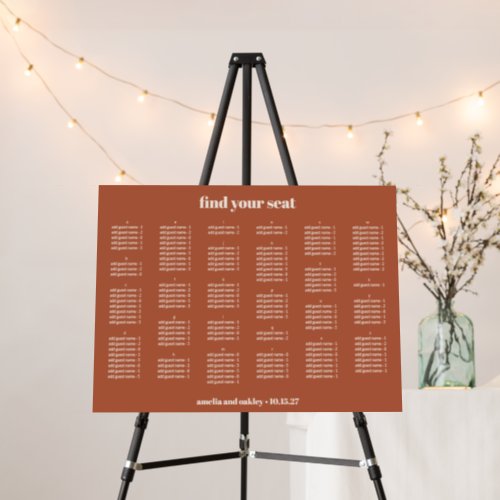 Rust Simple Wedding Seating Chart Alphabetical Foam Board