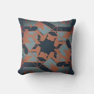 Rust Slate Blue Navy Mediterranean Floral Design Throw Pillow