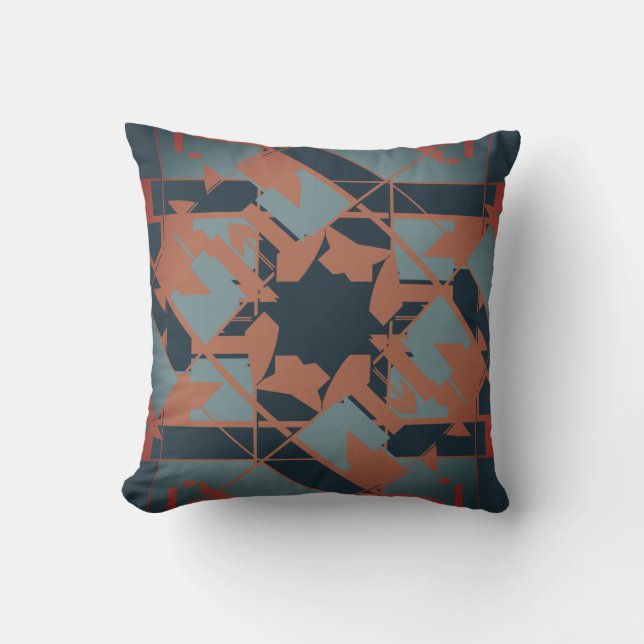 Rust Slate Blue Navy Mediterranean Floral Design Throw Pillow (Front)