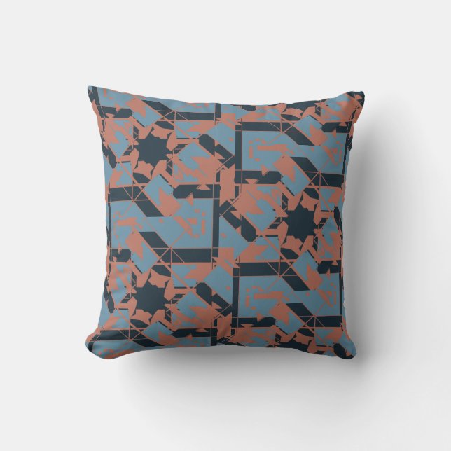 Rust Slate Blue Navy Mediterranean Jagged Mosaic Throw Pillow (Front)