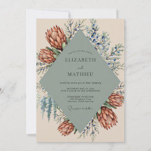Rust Slate Protea Eucalyptus Wedding Invitation