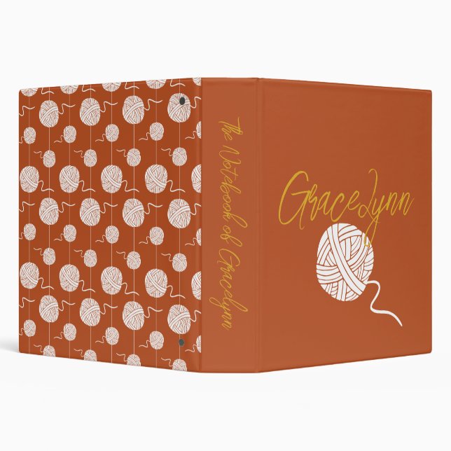 Rust Spicy Mustard Yellow Yarn Ball String Pattern 3 Ring Binder (Background)