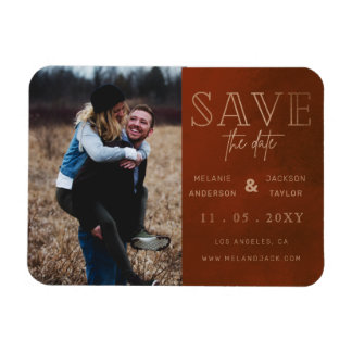 Rust Stylish Handwritten Photo Save the Date Magnet