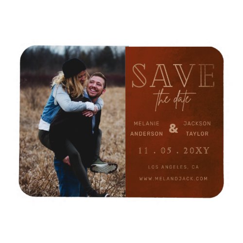 Rust Stylish Handwritten Photo Save the Date Magnet