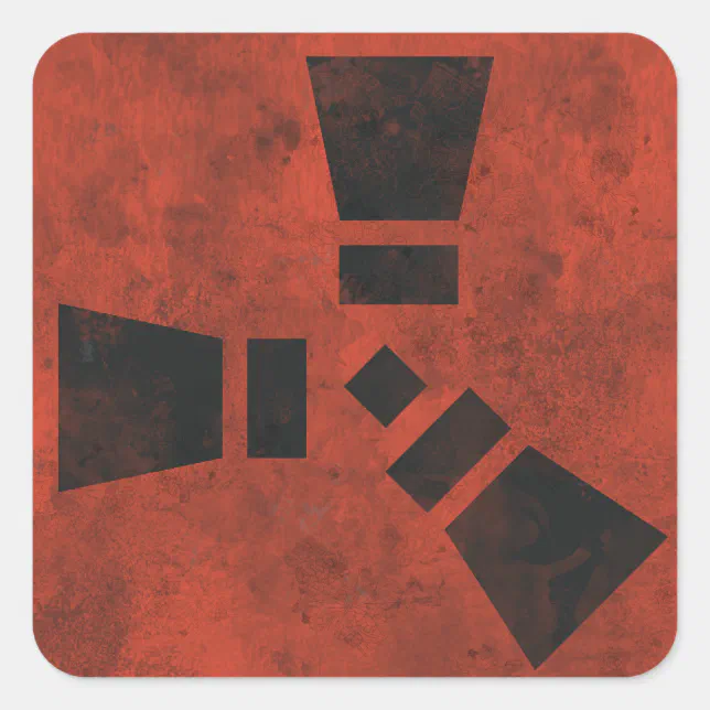 RUST Symbol Black on Dirty Red Square Sticker | Zazzle