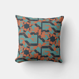 Rust Te Blue Navy Mediterranean Jagged Mosaic Throw Pillow