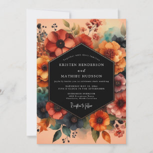 Rust Teal Moody Floral Wedding Invitation