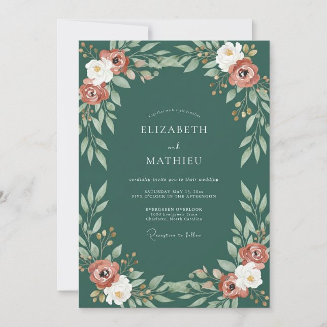 Rust Teal Painted Wedding Invitation (Front)
