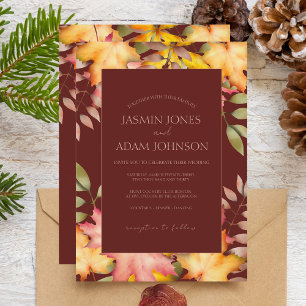 Rust Terracotta Autumn Leaves Rustic Wedding Invitation