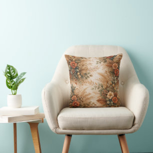 Rust Terracotta Boho Harvest Floral Bouquet Throw Pillow