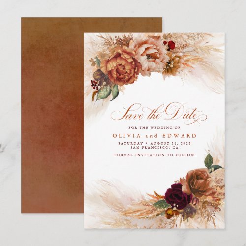 Rust Terracotta Burnt Orange Fall Save the Date Invitation