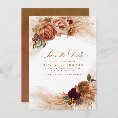 Rust Terracotta Burnt Orange Fall Save the Date Invitation