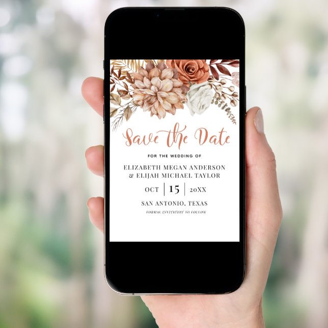 Rust Terracotta Fall Boho Floral Save the Date Invitation (Front Digital)