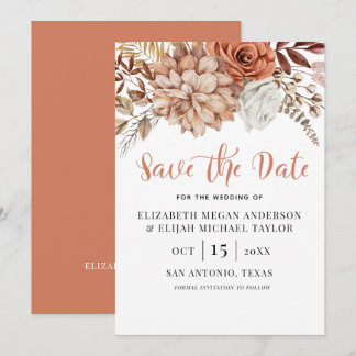 Rust Terracotta Fall Boho Floral Save the Date Invitation