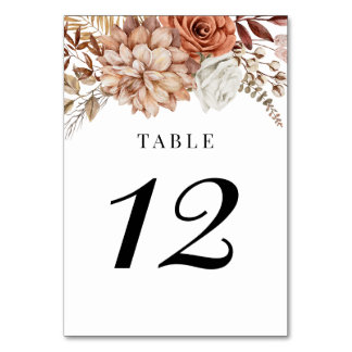 Rust Terracotta Fall Boho Floral Table Number