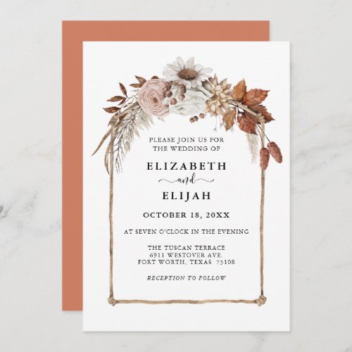 Rust Terracotta Fall Floral Arch Wedding Invitation