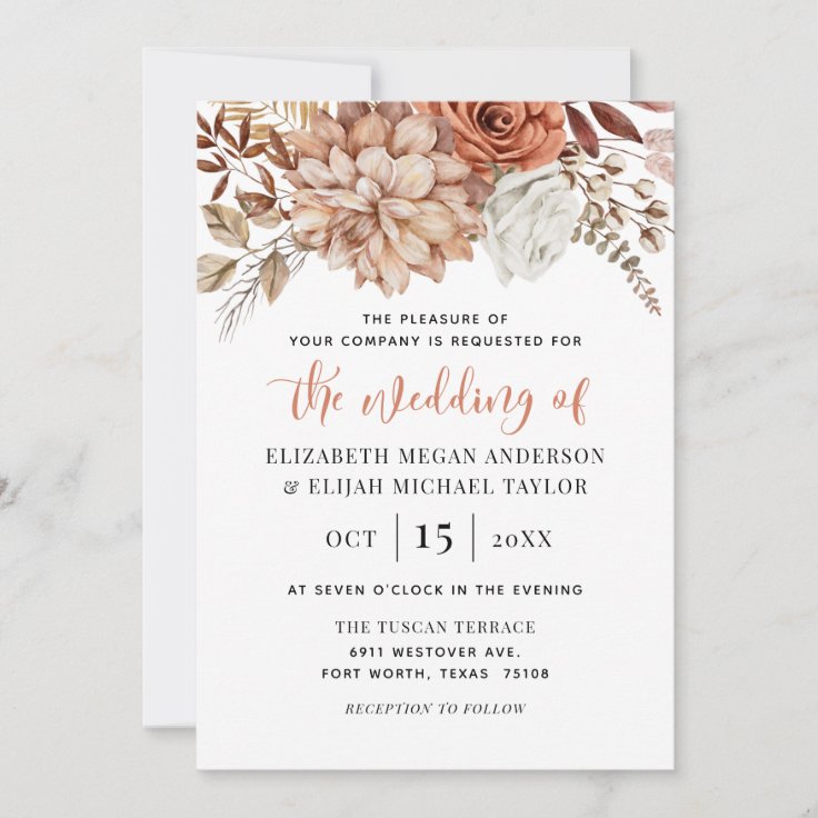 Rust Terracotta Fall Floral Boho Wedding Invitation | Zazzle