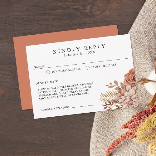 Rust Terracotta Fall Floral RSVP Card