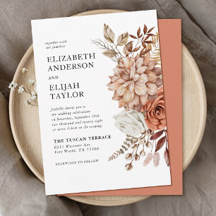 Rust Terracotta Fall Floral Wedding Invitation