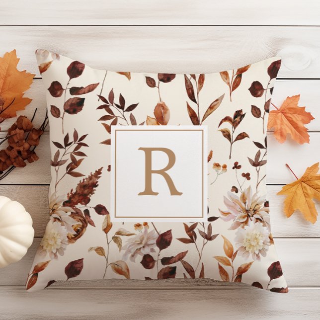 Rust Terracotta Fall Foliage Decoration Monogram Throw Pillow (Rust Terracotta Fall Foliage Decoration Monogram Throw Pillow
)