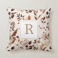 Rust Terracotta Fall Foliage Decoration Monogram Throw Pillow