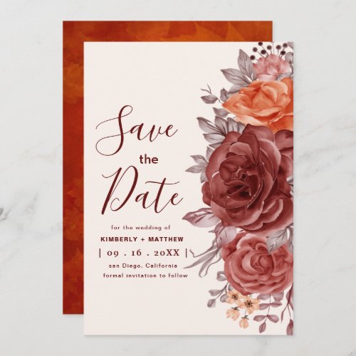 Rust Terracotta Floral Boho Fall Save The Date 