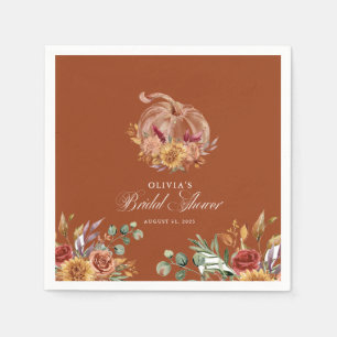 Rust Terracotta Floral Pampas Grass and Pumpkin Napkins