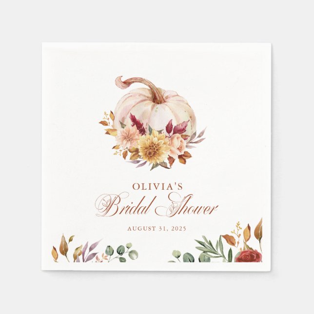 Rust Terracotta Floral Pampas Grass and Pumpkin Napkins (Front)