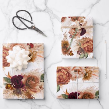 Rust Terracotta Floral Pampas Grass Botanical Wrapping Paper Sheets by lovelywow at Zazzle