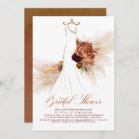 Rust Terracotta Floral Pampas Grass Bridal Shower Invitation