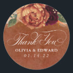 Rust Terracotta Floral Pampas Grass Thank You Classic Round Sticker<br><div class="desc">Terracotta rust flowers and pampas grass thank you stickers</div>